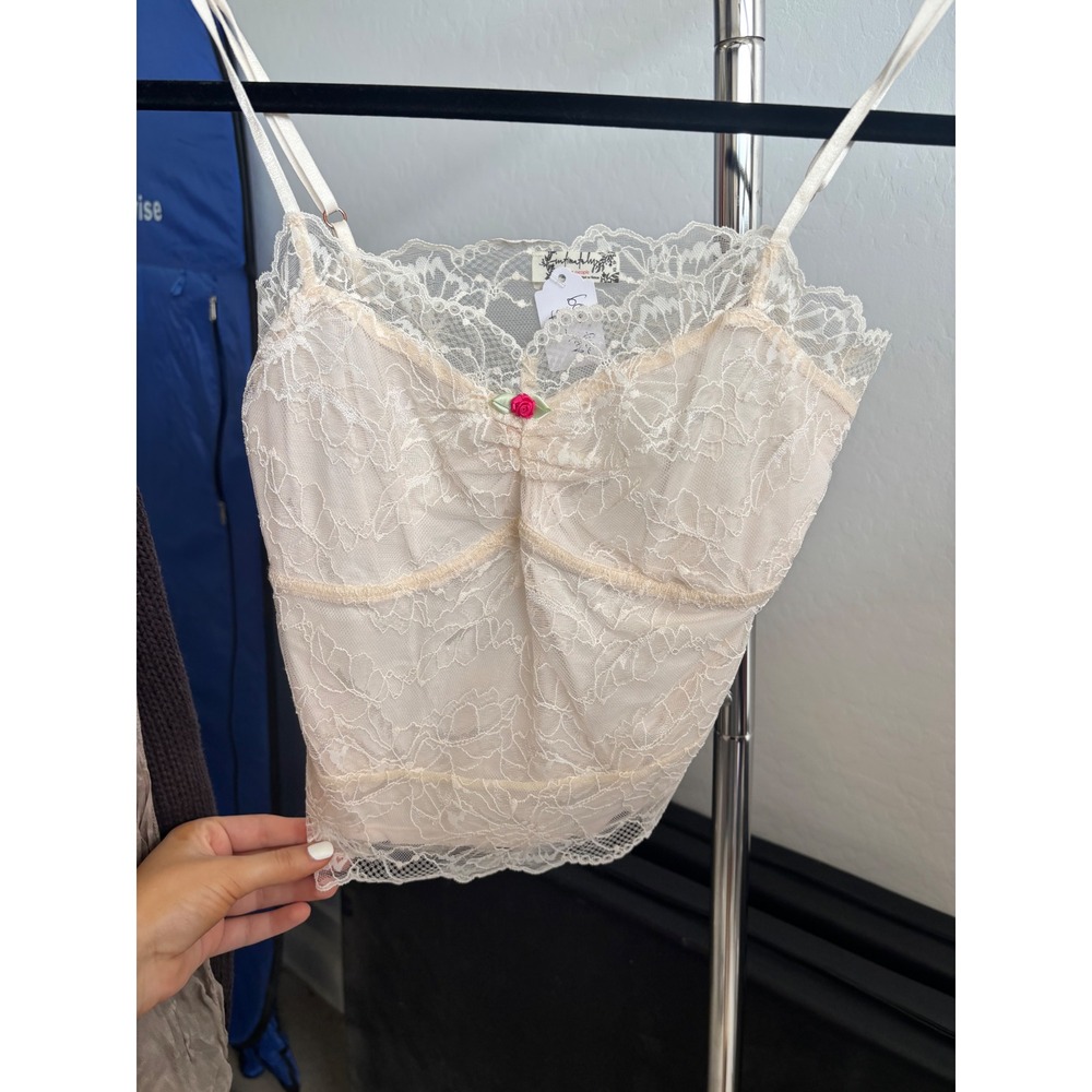 Lace Camisole Corset Top Free People Ivory Floral Rosette Coquette Boho XS